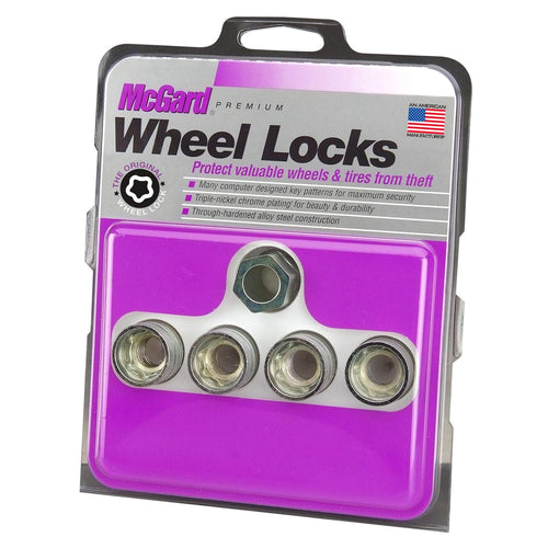 Wheel Lock Set McGard 24014 9/16-18 NUT UHC(Under Cap) Cone SEAT, Silver, 4 Locks / 1 Key