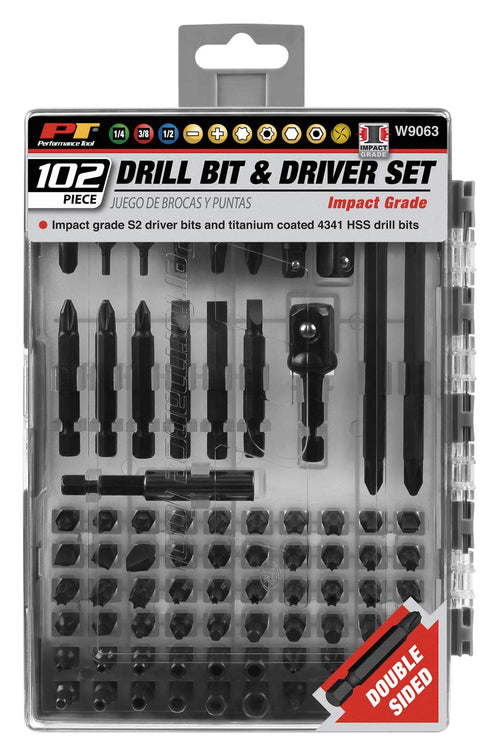 W9063 Performance Tool 78-Piece Impact Grade S2 Steel Fastener and Drill Bit Set with Magnetic Bit Holder and Storage Case