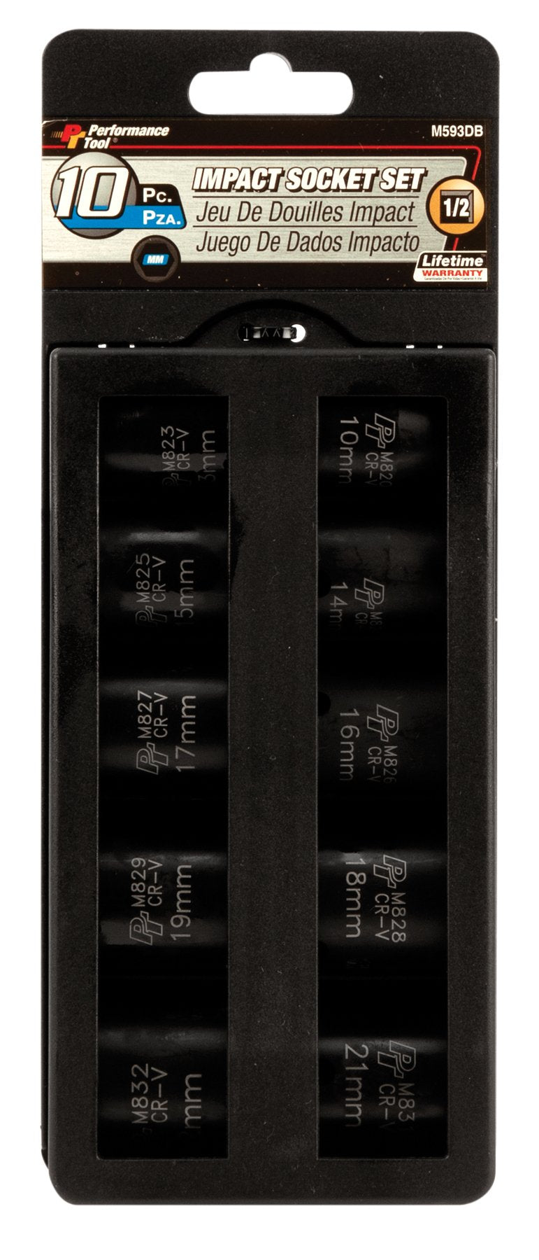 10 Piece Performance Tool M593DB Mechanics 1/2-Inch Drive Metric Impact Socket Set