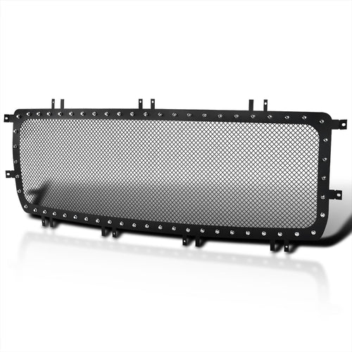 Spec-D Tuning Black Rivet Style Studded S/S Mesh Hood Grille Insert 1PC Compatible with 2014-2015 GMC Sierra 1500