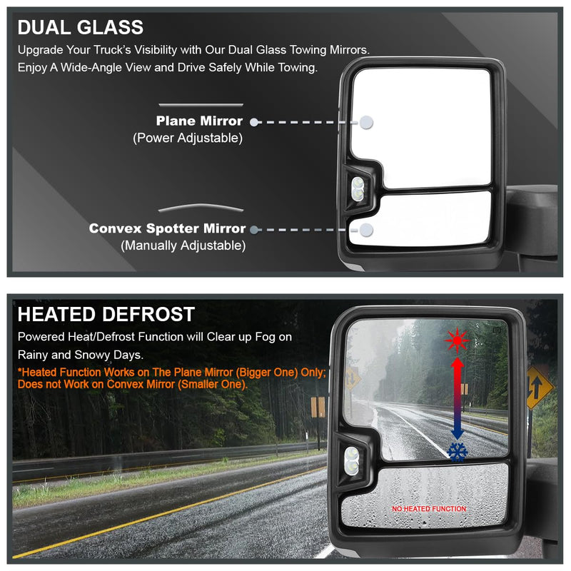 Power Spec-D Tuning Chrome Heated Towing Mirrors w/Smoke LED Signal, Temperature Sensor Compatible with 2019-2025 Chevy Silverado 1500, Left + Right Pair