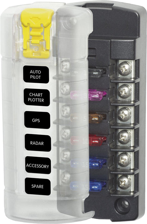 ST Blade Fuse Block Blue Sea Systems 5035 - Six Independent Circuits with Cover, 100 Amps
