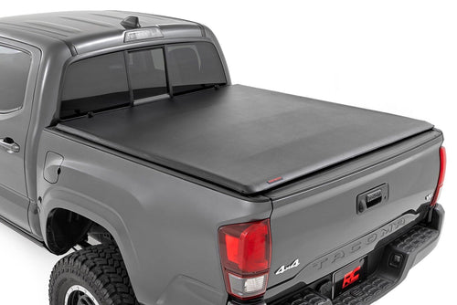 Soft Roll Up Rough Country Truck Bed Tonneau Cover for Toyota Tacoma (2016-2023) - Fits 5' (60") Bed, Weather-Resistant, Roll Up Bed Cover