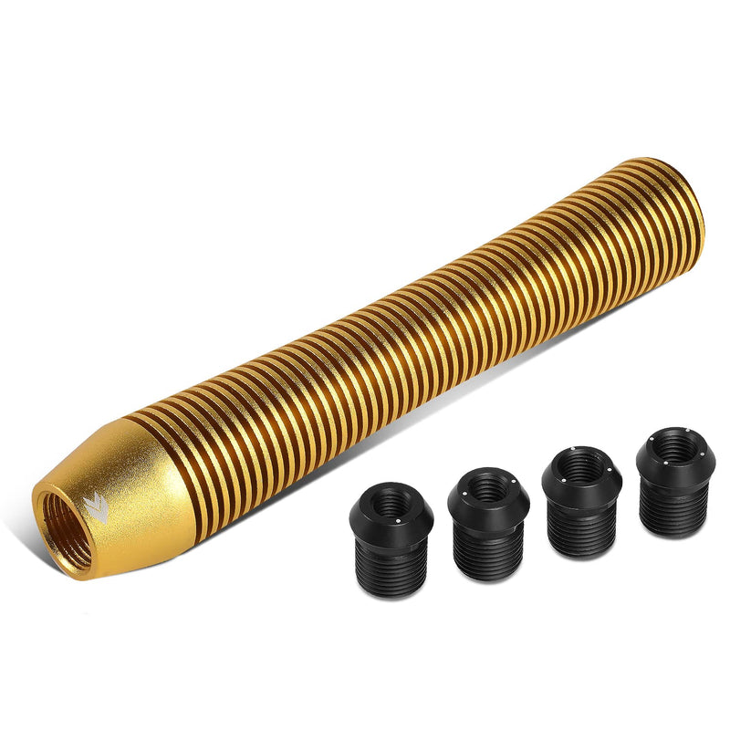 Universal Aluminum Shift Knob NRG Innovations SK-710GD with Thread Adapters, Heatsink Style Long Curvy Cylinder Lever, Gold