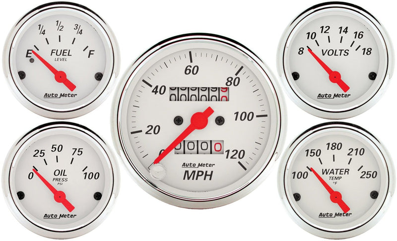 Auto Meter 5 PC. Gauge KIT, 3-1/8" & 2-1/16", MECH. Speedometer, Arctic White
