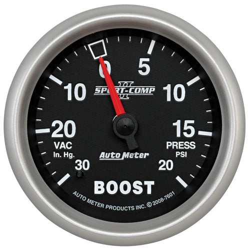 Auto Meter Sport-Comp II 2-5/8" 30 in. Hg/20 PSI Mechanical Vacuum/Boost Gauge