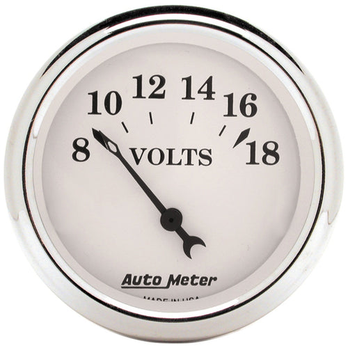 AUTO METER Old TYME 1692 White Voltmeter Gauge, 2.3125 in.