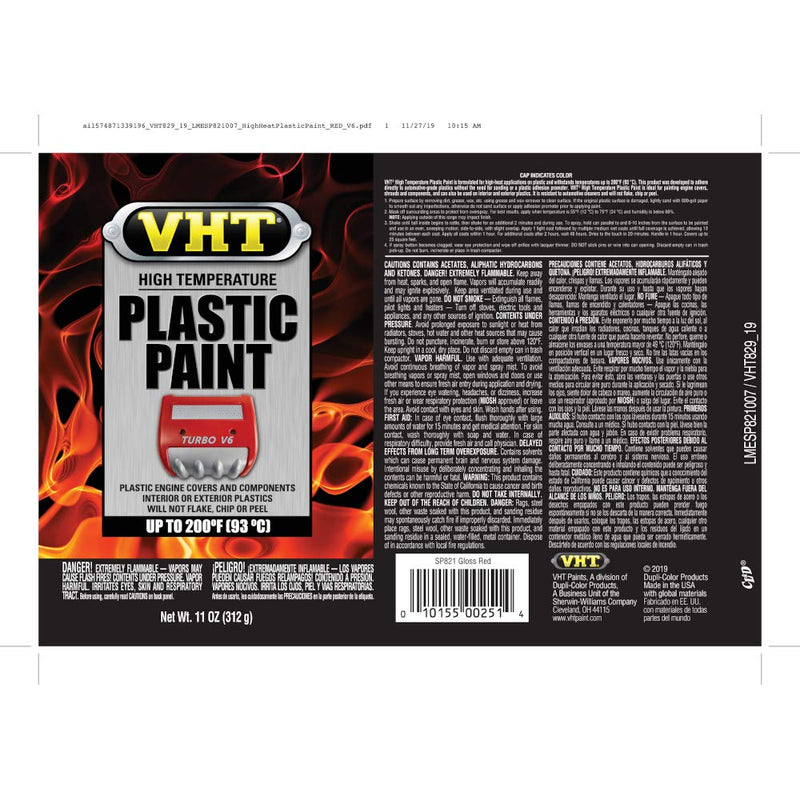 High Temperature VHT Duplicolor ESP821007 Red Plastic Paint, 11. Fluid_Ounces