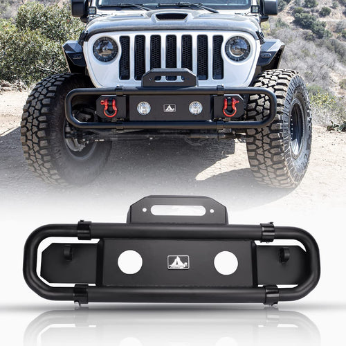 Front Bumper WolfX Fit For 2007-2018 Jeep Wrangler JK/JKU Retractable Front Bumper For 2018-2026 Jeep Wrangler JL/JLU, Steel Bumper For 2019-2026 Gladiator JT w/ 2 x D-Ring Shackles