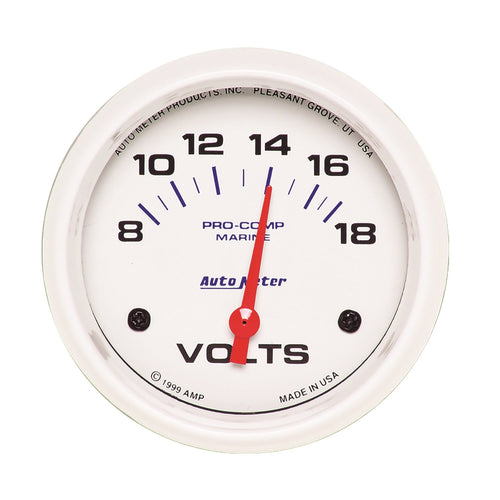 Voltmeter AutoMeter Gauge, 2 5/8", 18V, Electric, Marine White (200757)
