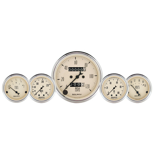 Auto Meter Fuel/Oil/Speedo/Volt/Water 5 Gauge Set Antique Beige 1811