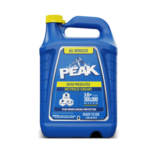 All Vehicles PEAK 50/50 Prediluted Antifreeze and Coolant for All Engine Cooling Systems, Long-Lasting Yellow Engine Coolant/Antifreeze for Year-Round Engine Protection, 1 Gal.