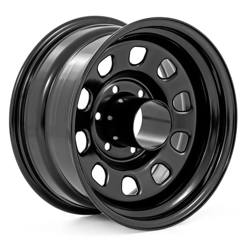 Rough Country Steel Black Wheel - 17x9, 5x5.5 Bolt Pattern, +0mm Offset, 4.25 Bore, Heavy-Duty D-Window Off-Road Rim for Trucks & Jeeps