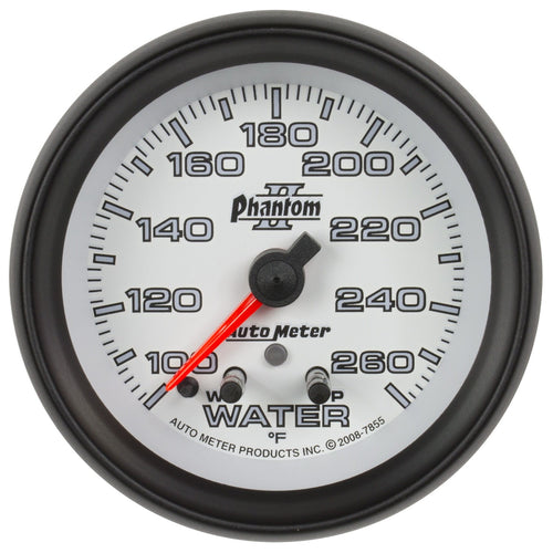 Auto Meter Phantom I 7855 2-5/8" 100-260 Degree F Full Sweep Electric Water Temperature Gauge with Peak Memory and Warning