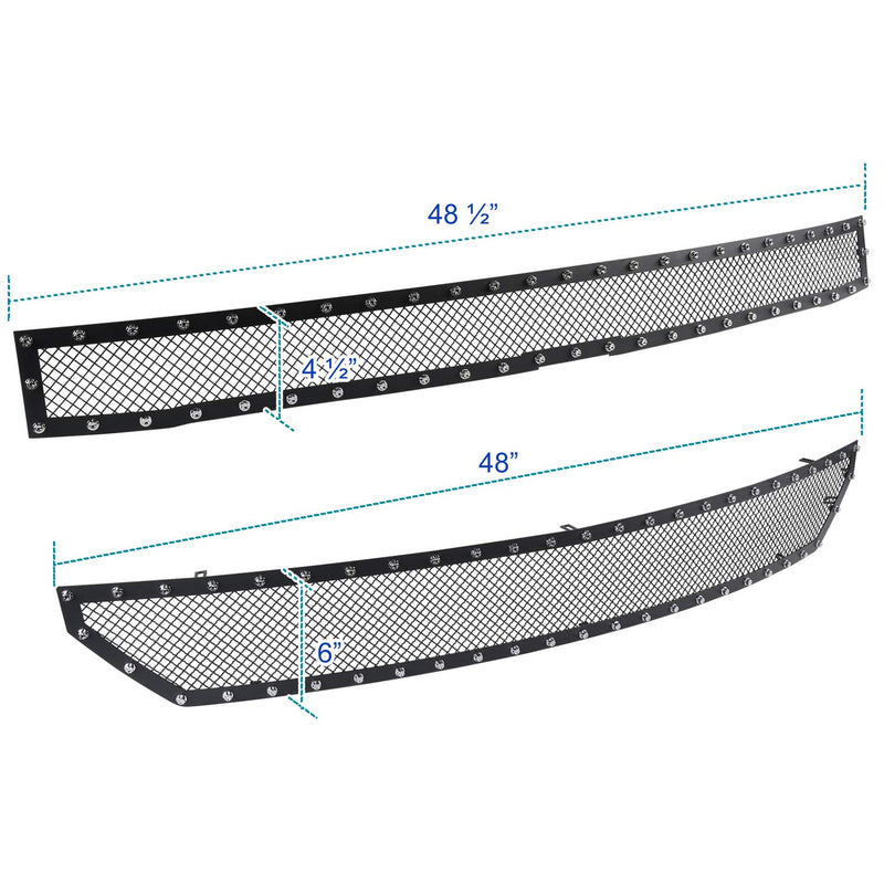 Spec-D Tuning Black Rivet Style Studded S/S Hood Grille Insert 2PCs Compatible with Chevy Silverado 1500 2016-2018