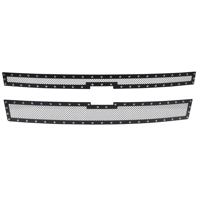 Spec-D Tuning Black Studded Rivet Style S/S Hood Grille Insert 2PCs Compatible with 2014-2015 Chevy Silverado 1500