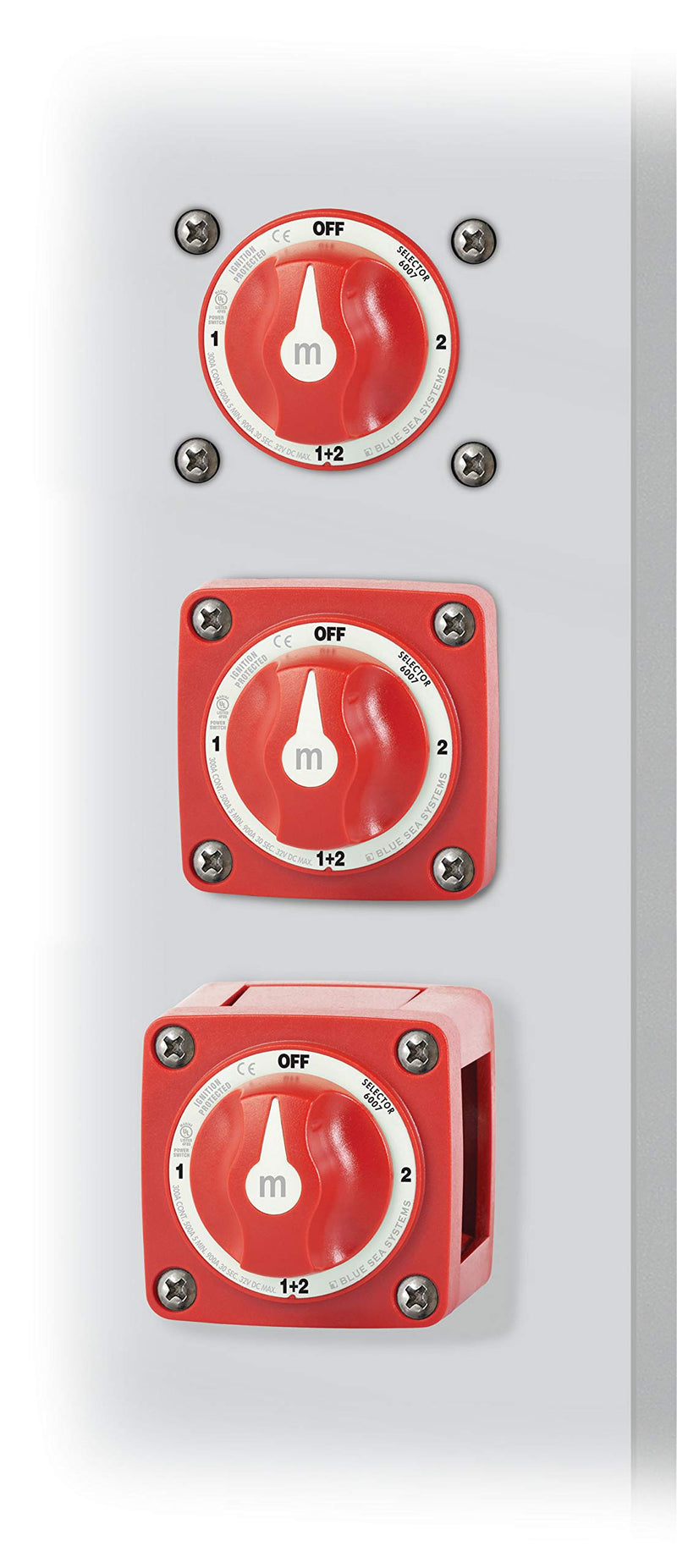 6007 Blue Sea Systems m-Series Battery Switch 4 Position Mini Selector Switch, Red