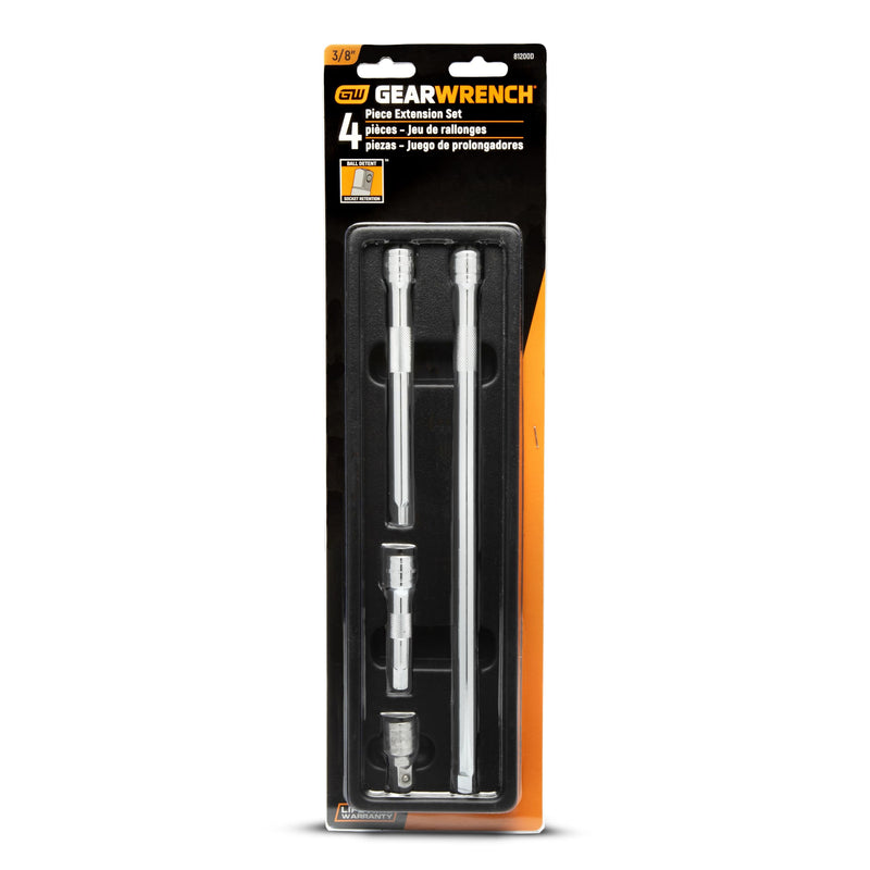 4 Pc. GEARWRENCH 3/8" Drive Extension Set, 1-1/2", 3", 6" & 12" - 81200D
