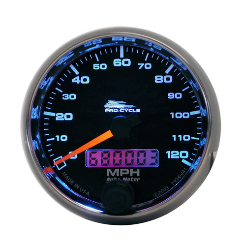 Speedo AutoMeter Gauge, 2 5/8", 120 Mph, Elec, Black, Pro-Cycle (19340)