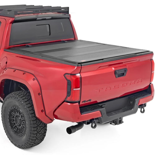 Rough Country Hard Tri-Fold Tonneau Cover for Toyota Tacoma (2024-2025) - Aluminum Flip-Up Folding Bed Cover, Fits 5' (60.3") Bed