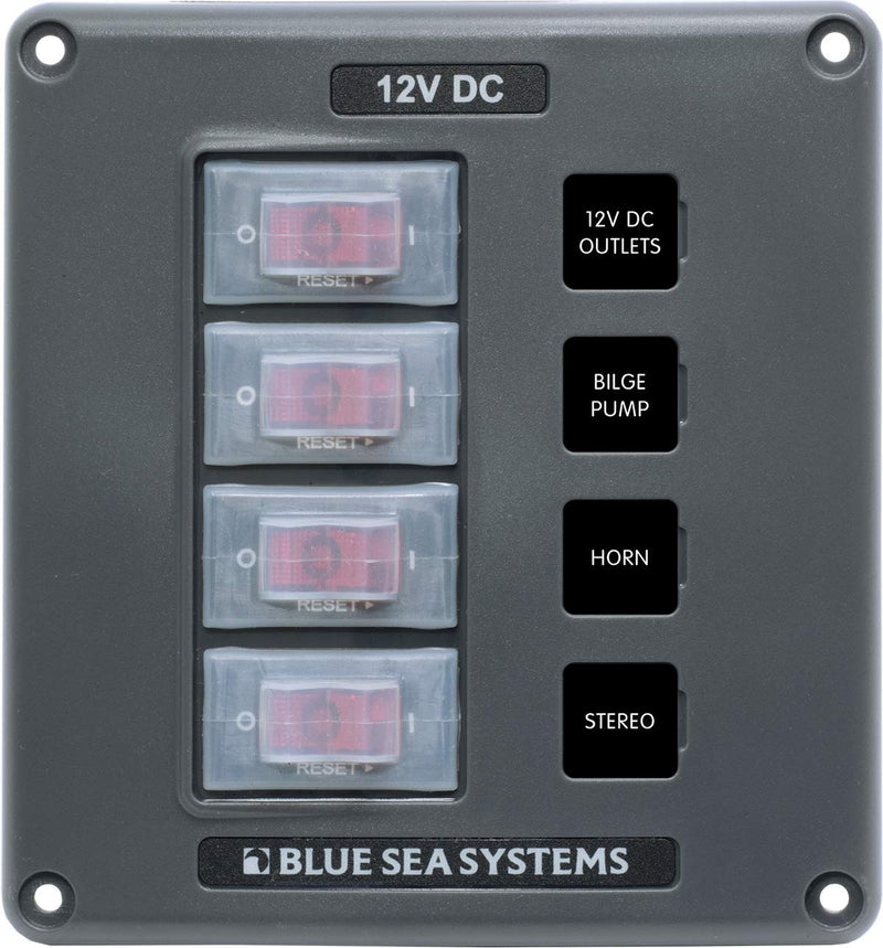 Water-Resistant Blue Sea Systems Circuit Breaker Switch Panel, Gray, 4 Positions