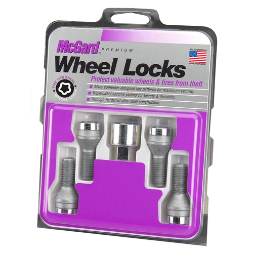 Chrome McGard Bolt Style Cone Seat Wheel Locks (M12 x 1.75 Thread Size) - Set of 4, 4 Locks / 1 Key