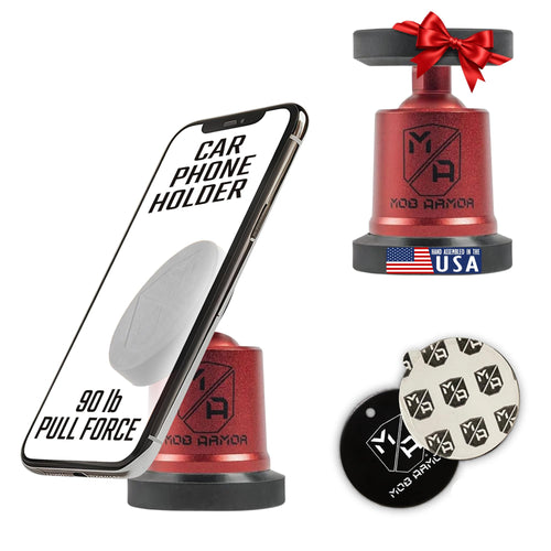 Mob Armor Maxx MobNetic - USA Assembled Magnetic Phone Holder for Car, Magnetic Car Phone Mount, 90-Degree Tilt, 360-Degree Rotation, Aluminum Metal, Compatible with iPhone & Android - Red