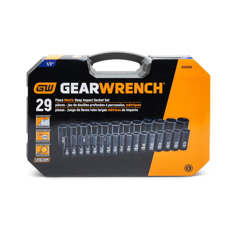 1/2" Drive GEARWRENCH 29 Pc. Deep Impact Socket Set, Metric - 84935N