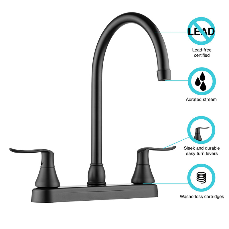 Dura Faucet RV DF-PK330HLH-MB Elegant J-Spout Swivel Kitchen Sink Faucet - Two Handle (Matte Black)
