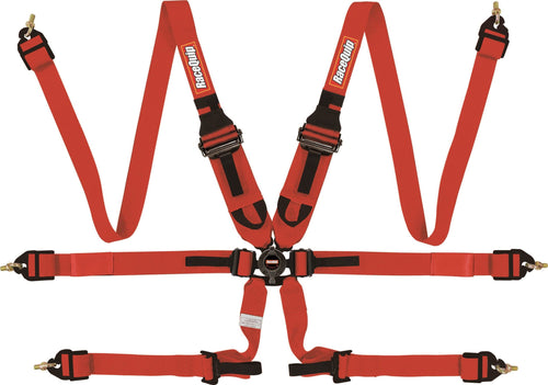 RaceQuip 6 Point Auto Racing Harness Set HANS Camlock FIA 8853-2016 Rated Pull-Down 2" Red 855015