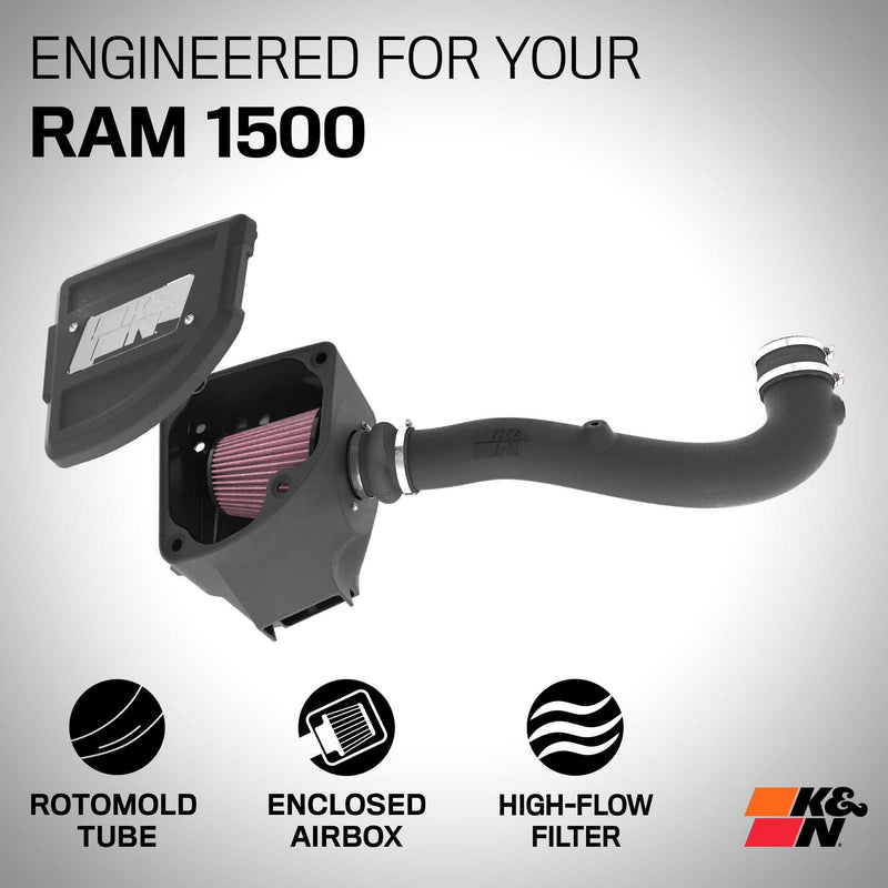 Cold Air Intake System K&N: High-Flow Air Filter, Increase Performance & Towing: Compatible with 2020-2025 RAM: 1500, 63-1594