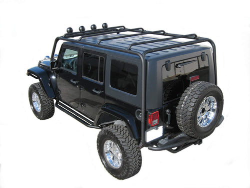 TrailFX Roof Rack J029T Fits Jeep Wrangler JK 2007-2018 Steel Direct Fit 350 lb Capacity Textured Black Bars Includes Installation Hardware