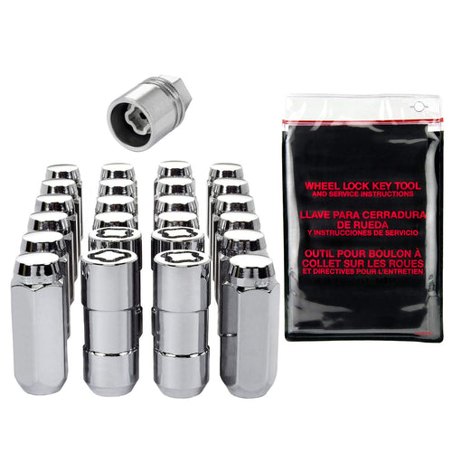Chrome Cone Seat McGard Wheel Installation Kit (M14 x 2.0 Thread Size) - for 6 Lug Wheels, 20 Lug Nuts / 4 Locks / 1 Key / 1 Storage Pouch