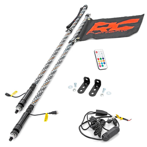 Rough Country LED Whip Lights for RZR 170 EFI Polaris (2009-2021) - Set of 2, 48" Whip Lights for Side by Side, Multi-Color RGB LEDs, 300 Patterns, Dimmable, Waterproof, Quick-Release Base