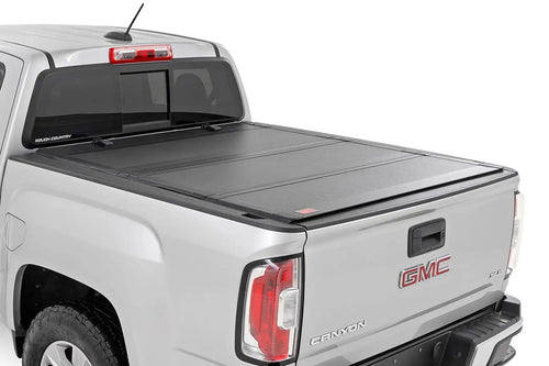 Rough Country Hard Tri-Fold Truck Bed Cover Flip Up for Chevy Colorado & GMC Canyon (2015-2024) - Fits 6' Bed, All-Weather, Flush Aluminum Panels