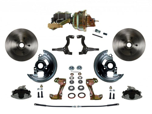 Power LEED BRAKES Front Disc Brake Conversion Kit With 8" Dual Zinc Booster Cast Iron M/C Disc/Disc Side Mount