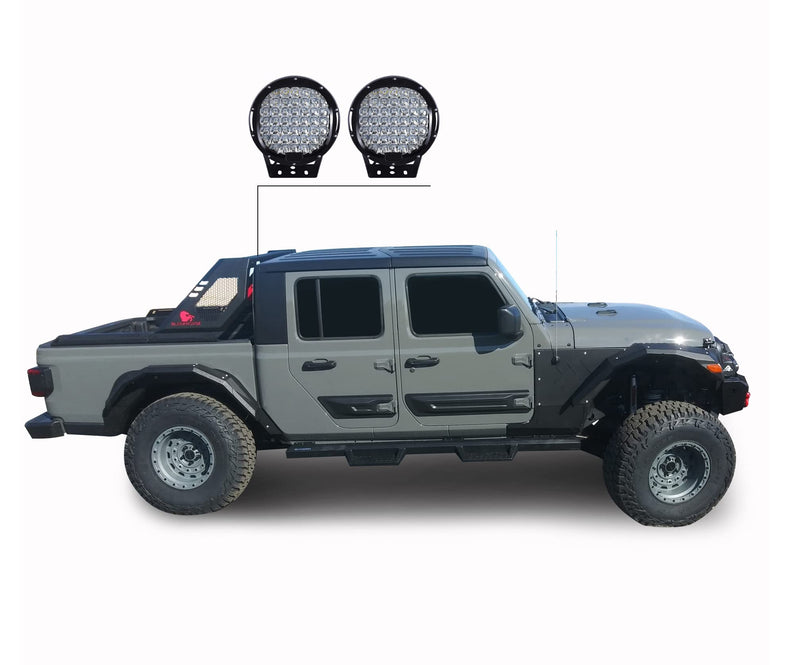 Vigor Black Horse Roll Bar Incl.Set of 9" Black Round Led Light Modular Black Compatible with Jeep Gladiator 2020-2024-VIRB09B-PL69B