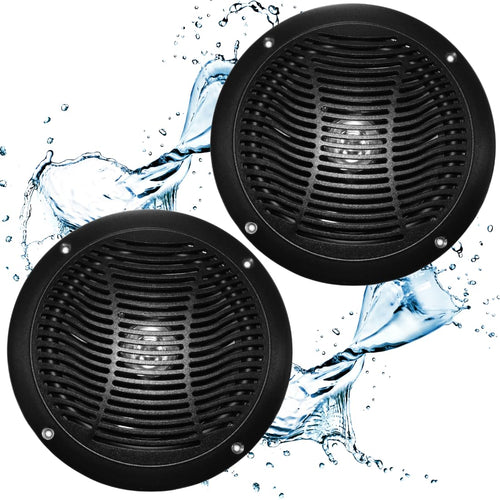 PQN Audio 5 Inch RV610-4BK Dual Cone Waterproof Marine Speakers for Boat, RV, Camper, Golf Cart - Wall, Floor, Ceiling Mount, Chemical & UV Resistant, 2 Pack, Black