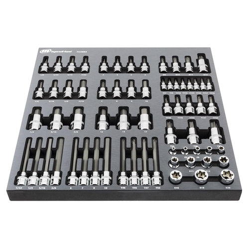 Ingersoll Rand Master 66-Piece Torx and Specialty Bit Socket Set – S2 Steel Bits, Chrome Vanadium Socket Bodies, Vertical Knurling, EVA Tray with Size Markings – 752003