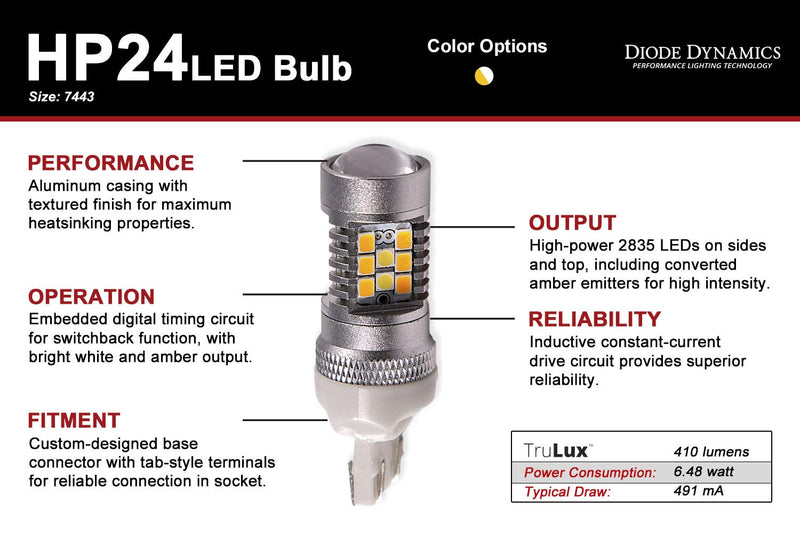 HP24 LED Bulb 7443 LED Cool White Switchback Pair Diode Dynamics