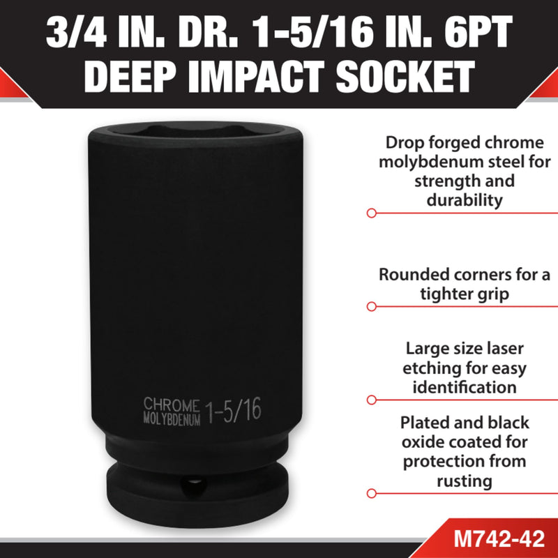 M742-42 Performance Tool 3/4-Inch Diameter 1-5/16-Inch Deep Wall Impact Socket