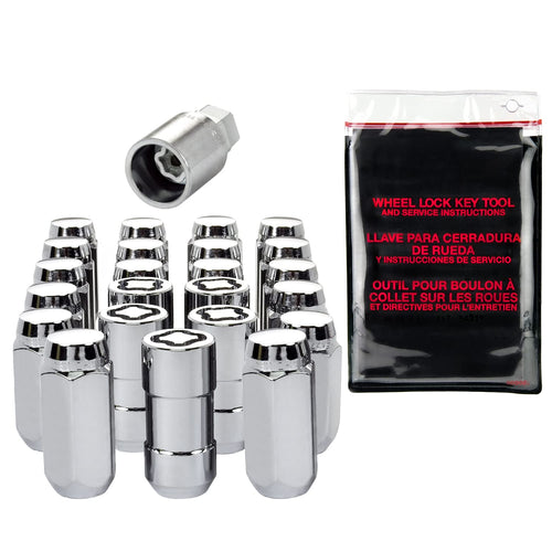 Jeep Wrangler JL McGard 84585 23-Piece Chrome Cone Seat Wheel Installation Kit (M14 x 1.5 Thread Size); Set of 18 Lug Nuts, 5 Wheel Locks, 1 Key & 1 Key Storage Pouch