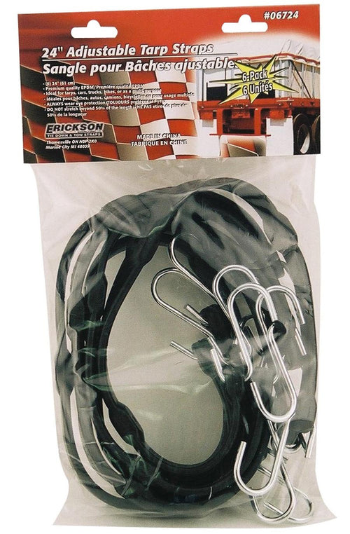 24" Adjustable Erickson EPDM Tarp Strap, (Pack of 6)