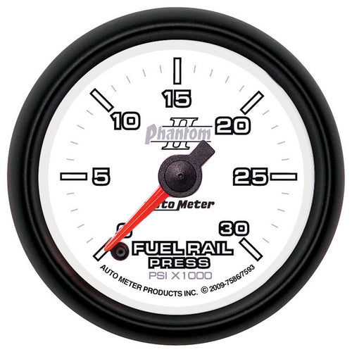 Auto Meter Phantom II 2-1/16" 0-30000 PSI Full Sweep Electric Diesel Fuel Rail Pressure Gauge for 2007.5 and Newer Dodge Cummins 6.7L GM Duramax LBZ and LMM 7593