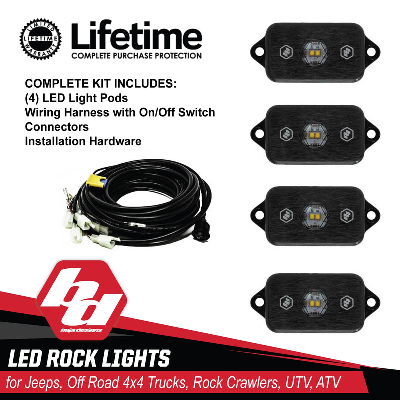 LED Rock Light Kit Baja Designs - 4 PCS. LED with Wiring Harness (White)
