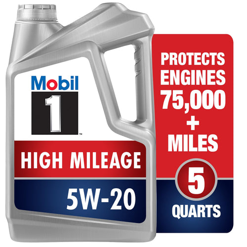 Mobil 1 Full Synthetic High Mileage Motor Oil 5W-20, 5 Quart