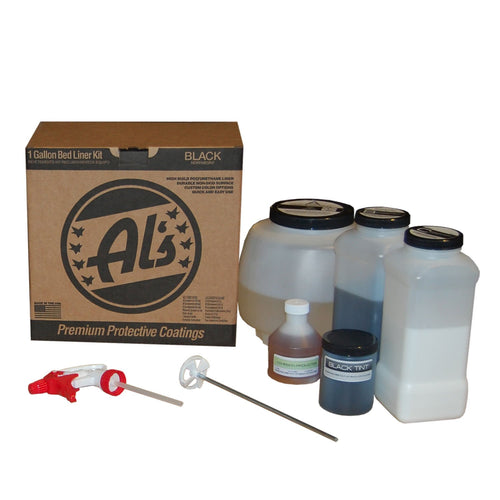 Premium DIY Polyurethane Spray-On Truck Bed Liner Kit AL's Liner with Adhesion Promoter and Small Mix Paddle - Black, 1 Gallon - Great for Rocker Panels, Bed Rails and Full Vehicle Sprays (ALS-BL)