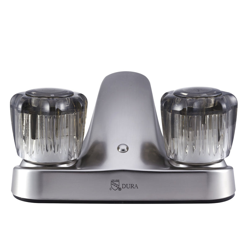 Dura Faucet RV Bathroom Faucet DF-PL700S-SN with Smoked Acrylic Knobs (Brushed Satin Nickel)