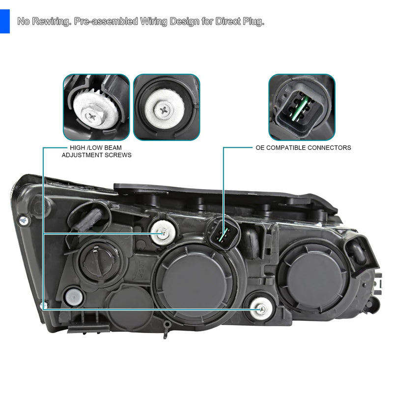 Black Projector Headlights SPEC-D TUNING Compatible with 2006-2008 Hyundai Sonata, Left + Right Pair Headlamp Assembly