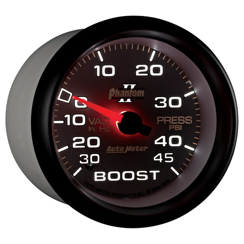 Auto Meter Phantom II 7808 2-5/8" 30 in Hg.-45 PSI Mechanical Boost-Vacuum Gauge